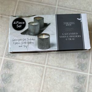 Farmhouse veranda market 3 votive holder and tray Galvanized Tin